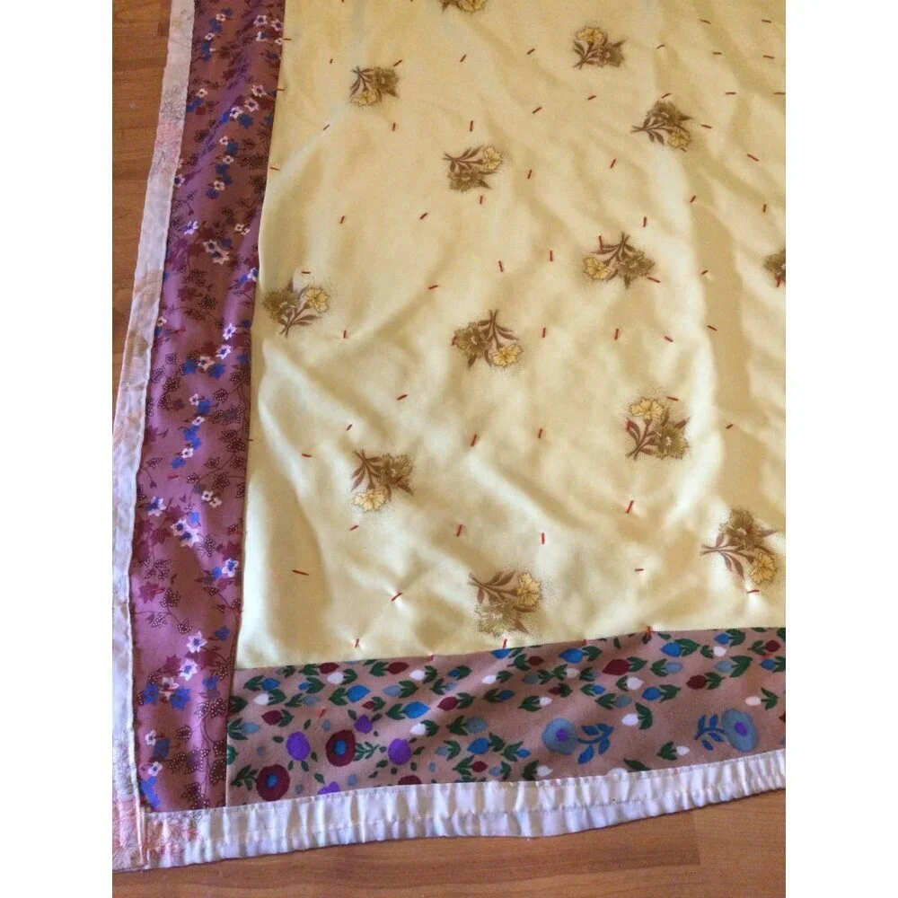 Vintage handmade Quilt Large Blocks floral gingham 82 x 105 blanket